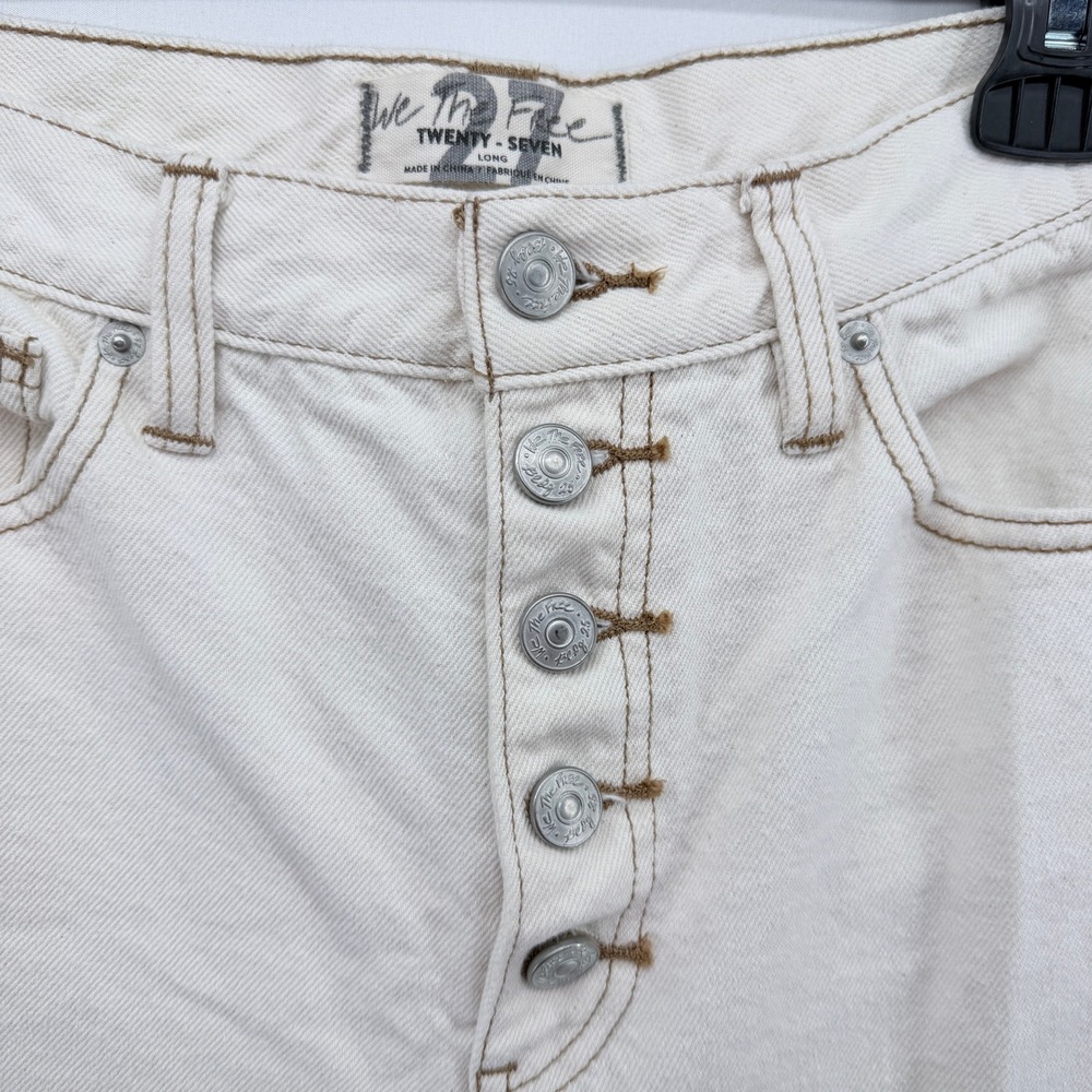 Free People We The Free Ivory High Rise Button Fly Straight Leg Jeans 27 Long - Picture 2 of 4